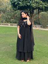 hand embroidered black double flare anarkali